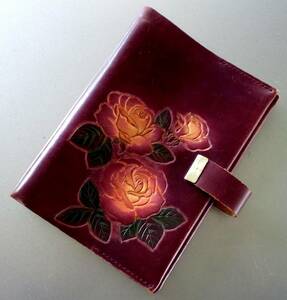  hand made notebook leather deep taste ... exist wine red floral print hand .