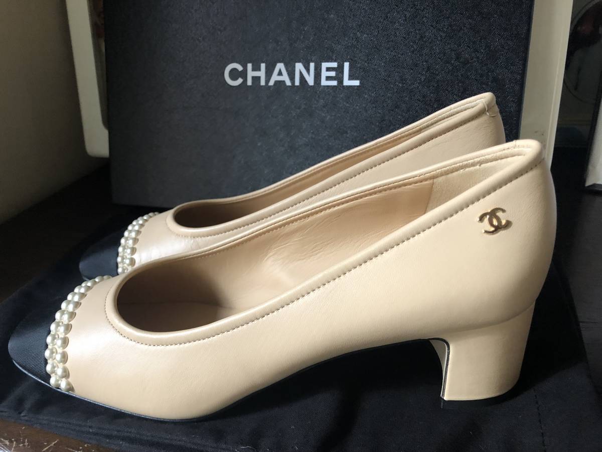 日本製/今治産 CHANEL シャネル パール付きローヒールパンプス