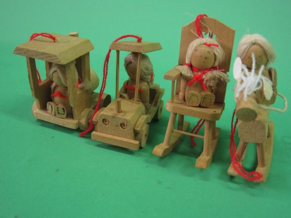 Set of 4 handmade wooden rocking horse and train ornaments, furniture, interior, Interior accessories, others