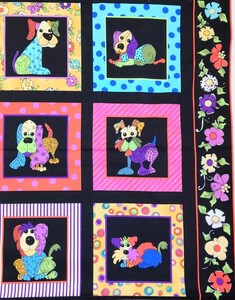 ロラライハリス Loralie Designs 黒地ドッグ パネル生地 Dog Happy USAコットン