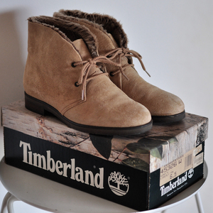 美品 90s Timberland スエードレザー ファー チャッカブーツ ベージュタン レディース 6.5 23.5cm 45326 W /ヴィンテージ ティンバーランド