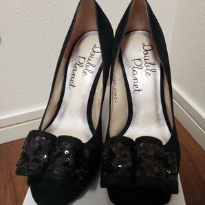 Double Planet ダブルプラネット キラキラリボン付きオープントゥパンプス