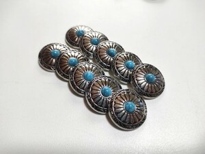 ターコイズ風コンチョ ブルー 30mm ネジ式 10個セット