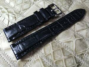 送料無料 本物クロコダイル 20-18mm 黒 上質ワニ革 腕時計用ベルト