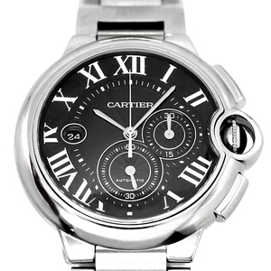 カルティエ Cartier SS バロンブルー クロノグラフ W692005 メンズ腕時計 自動巻き シースルーバック ブラック文字盤