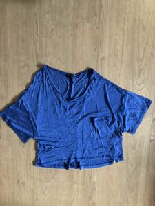NINE 薄手 Tシャツ ブルー size:F トップス レディース カットソー ポケット ナイン クルーネック