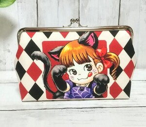 角型 がま口ポーチ 通帳ケース 多目的ポーチ 猫耳 ペコちゃん