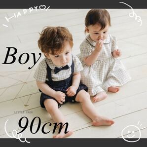 フォーマル 半袖 男の子 90 ロンパース チェック ネイビー 記念写真 結婚式 BABY