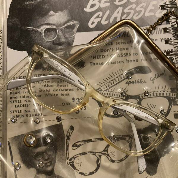 キャットアイフォックスサングラス眼鏡フルリム伊達メガネ50sセルフレームビンテージアンティークAOロカビリー60sキャッツアイブローアルミ