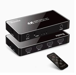 HDMI切替器 4Kx2K HDMI切り替えセレクター 3入力1出力hdmi分配器同時出力+PIP機能+3.5mmオーディオ