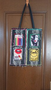 トートバッグ アート ジーンズ生地 レッスンバッグ スパンコール A4 送料込み