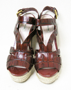 #miu miu[ MiuMiu ] red tea leather leather type pushed . sandals 37