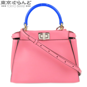 101541554 FENDI Peek-A-Boo Mini 2WAY حقيبة يد حقيبة كتف مخصصة جلد الراتنج الوردي الأزرق 8BN316, فندي, حقيبة, حقيبة, حقيبة يد