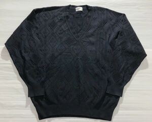 《dunhill ダンヒル》ロゴ刺繍 総編み柄 ウール ニット セーター ネイビー L