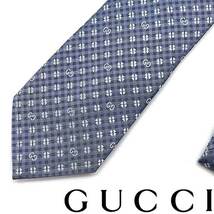 GUCCI グッチ ブランド ネクタイ シルク クローバー柄×GGロゴ ライトブルー 597126-4E002-4578_画像1