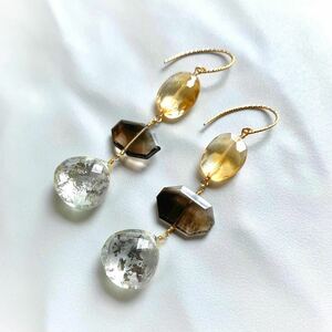 Art hand Auction [SALE] Silver foil crystal earrings C natural stone k14gf, handmade, Accessories (for women), earrings, earrings