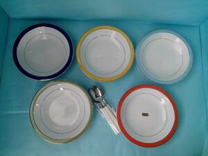 洋食器　皿　カレー皿　スープ皿　DREAM　　金彩　　レンジ使用可　　5色　５客　スプーン付き　未使用