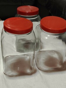 海苔瓶 空き瓶　角瓶　3個セット ガラス瓶 蓋付き　レトロ 昭和 アンティーク　空きビン　保存容器