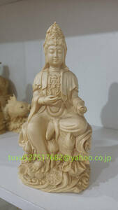 仏教美術 木彫 観音菩薩 観音菩薩像 置物 細密造像 仏像 精密彫刻 高19.5cm