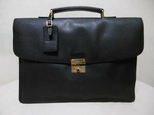 LONGCHAMP Long Champ car fs gold leather briefcase FRANCE made navy navy blue color card, key, leather tag attaching business bag 