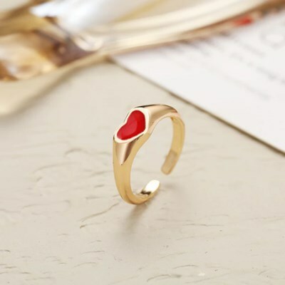 リング 指輪 ゴールド ハート フリーサイズ レッド 赤 レディース 韓国 トレンド ジュエリー 新しい コレクション ピンキー #C337-3