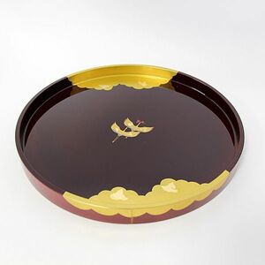  circle tray gold .. crane . wooden lacquer ware O-Bon domestic production made in Japan tray tray tray celebration present gift 