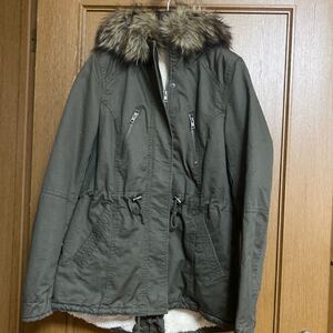 H&M モッズコート カーキ色 裏ボア ファー付き S