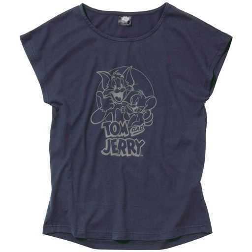 ★国内匿配★新品タグ お尻すっぽり後ろタック仕様 トムとジェリー L フレンチ袖 スリーブ Tシャツ TOM AND JERRY 紺 ネイビー