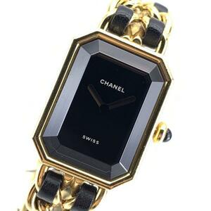 CHANEL シャネル 腕時計 プルミエールMM ゴールドカラー GP/革 金メッキ 黒文字盤 2針 アナログ クオーツ レディース 管理RY21003888