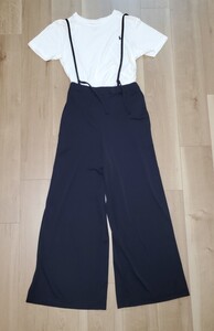 ワイドパンツ サロペットワイドパンツ ハイウエスト ネイビー