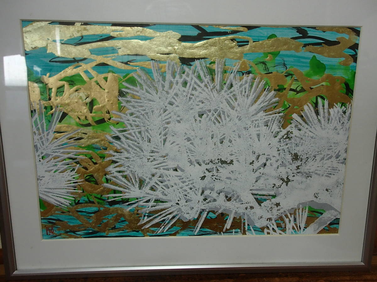 抽象画738番 プラチナ箔 純金箔 箔絵-