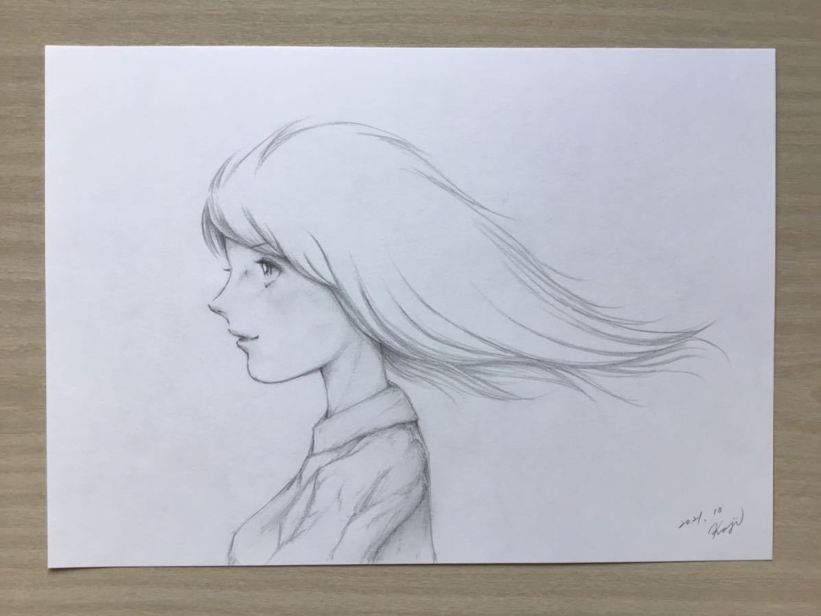 Handwritten illustration girl/early autumn style ★Pencil ★Kent paper for manga manuscript (A4), comics, anime goods, hand drawn illustration