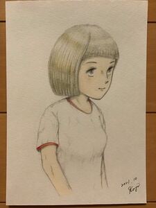 Art hand Auction 手書きイラスト 女の子 ★体操服の少女 ★鉛筆 色鉛筆 ボールペン ★画用紙 ★サイズ16.5×11.5㎝ ★新品, コミック, アニメグッズ, 手描きイラスト