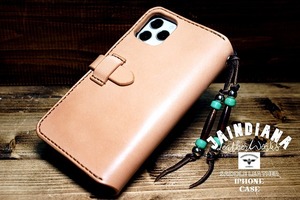 iPhone13 case hand .. saddle leather natural notebook type (iPhone13pro*mini specification .. made . possible )