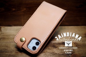 iPhone13 case hand .. saddle leather under opening natural B2(iPhone13pro*mini specification .. made . possible )