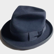 希少色! 30年代 MALLORY 59CM HOMBURG ホンブルグ ネイビー NAVY マロリー USA VINTAGE HAT ヴィンテージ ハット STETSON ステットソン 着_画像1