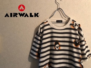 ◯ OLD AIRWALK ボーダー ロゴ Tシャツ / エアウォーク カットソー Vintage 黒 白 S Mens Ladies #Sirchive