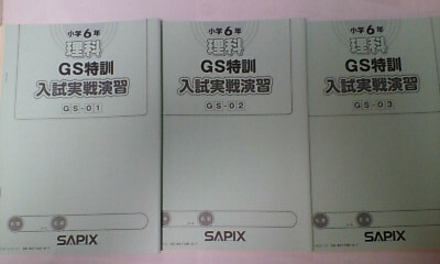 サピックス SAPIX*6年 小6*理科*GS特訓 入試実戦演習~解答用紙付/全3回 完全版*難関*2020年*未使用 貴重.