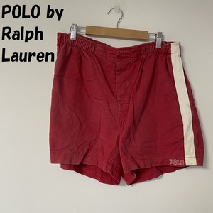 【人気】POLO by Ralph Lauren/ポロ ラルフローレン ロゴ入りハーフパンツ 短パン ライン入り レッド サイズM/A2203