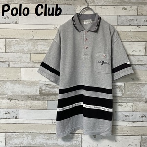 【人気】Polo Club/ポロクラブ ロゴ刺繍 胸ポケット付き 半袖 ポロシャツ ライトグレー×ブラック サイズLL/A2207