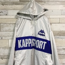 【人気】Kappa/カッパ ビッグロゴ ハーフジップ ナイロンパーカー シルバーｘブルー サイズL/A1360_画像3