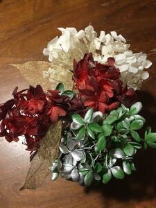 ハーバリウム花材〔あじさい&ゴールドスケルトンリーフ〕