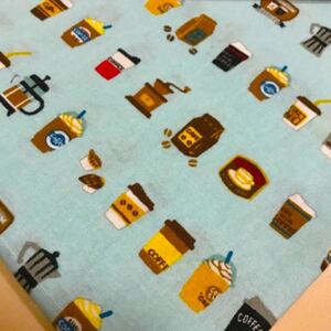 貴重レア〈550円!大特価〉COSMO TEXTILE コスモテキスタイル かわいいコーヒー柄 サックス水色 長さ40cm