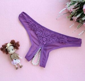 セクシーランジェリー・エロ下着・紫刺繍レース穴あきショーツ【よりどり4点で3980円】組合せ自由8013