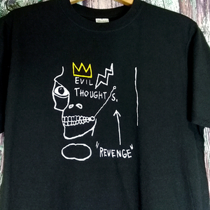 送込【バスキア/Basquiat】REVENGE★王冠/髑髏★ブラック★S~XLサイズ 