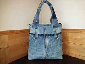 売り切れました! ハンドメイド リメイクデニム 自立トートバック