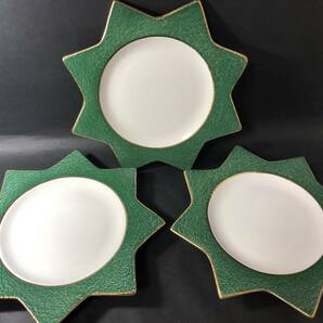 西洋食器 Made in ITALY イタリア VIETRI ヴィエトリ 星形 径２６．５ｃｍ プレート皿 縁グリーン ３枚 テーブルウェアーの画像1