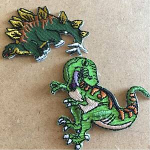 恐竜アイロン刺繍ワッペン2枚セット☆ティラノサウルス＆ステゴサウルス 生き物 動物