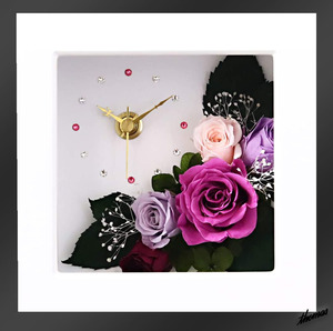[. job festival .. old . festival ..] Blizzard flower bracket clock rose Swarovski feeling of luxury present present white purple 
