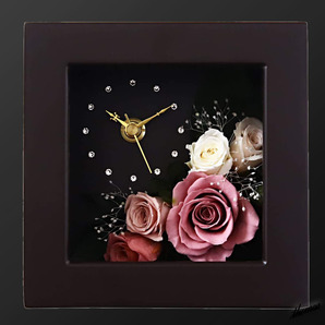 【可愛すぎない落ち着いたピンクローズ】 ブリザードフラワー 置時計 ローズ スワロフスキー 高級感 贈り物 プレゼント ピンク